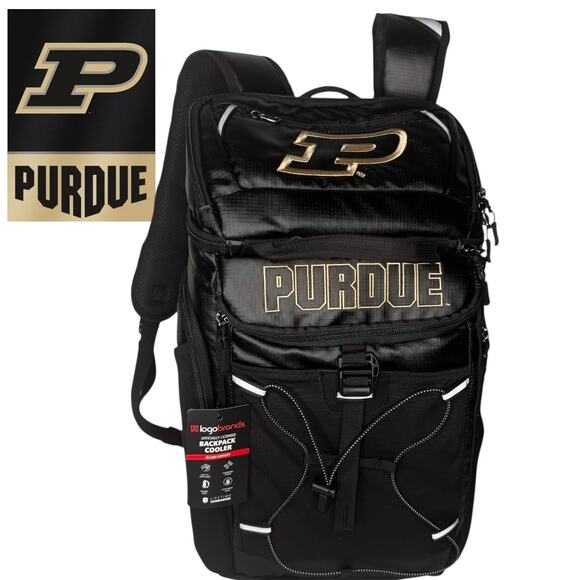 NCAA Purdue BACKPACK COOLER Large 26 Can Boilermakers Padded 20” Black Lunch Box - Picture 1 of 16